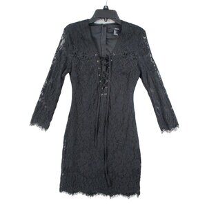 Y2K Whimsigoth Forever 21 Black Lace Dress With Lace-Up Detail & 3/4 Sleeves / S